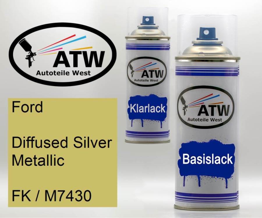 Ford, Diffused Silver Metallic, FK / M7430: 400ml Sprühdose + 400ml Klarlack - Set, von ATW Autoteile West.